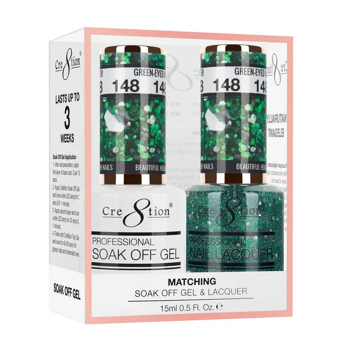 Creation Soak Off Gel Matching Pair 0.5oz 148 GREEN EYED MONSTER