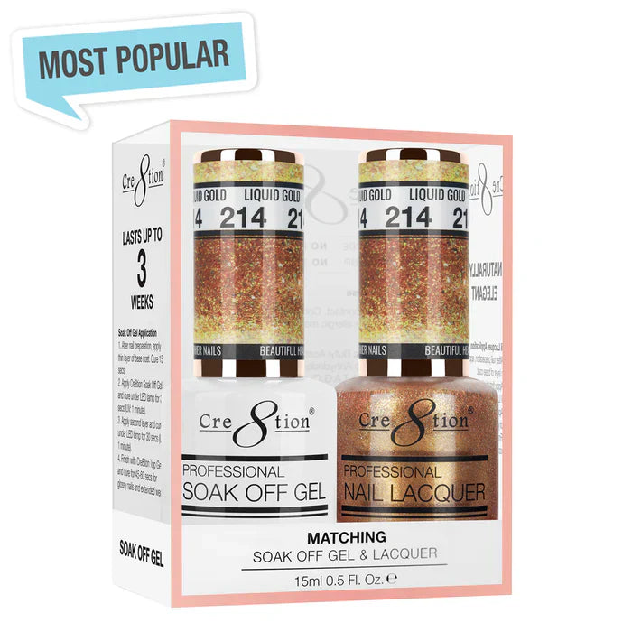 Creation Soak Off Gel Matching Pair 0.5oz 214 Liquid GOLD