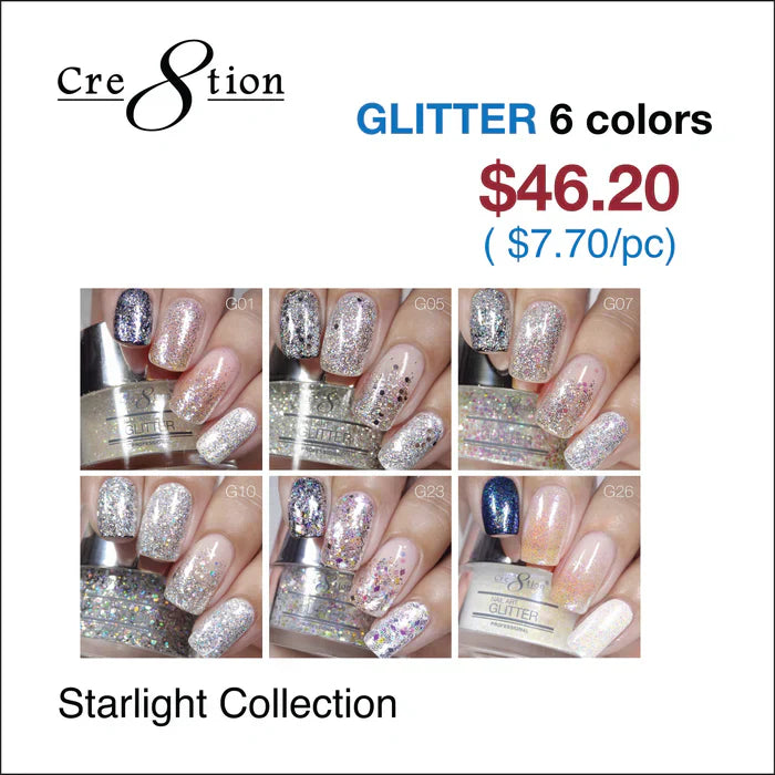 Creation Nail Art Glitter 0.5oz - STARLIGHT Collection (Set of 6)