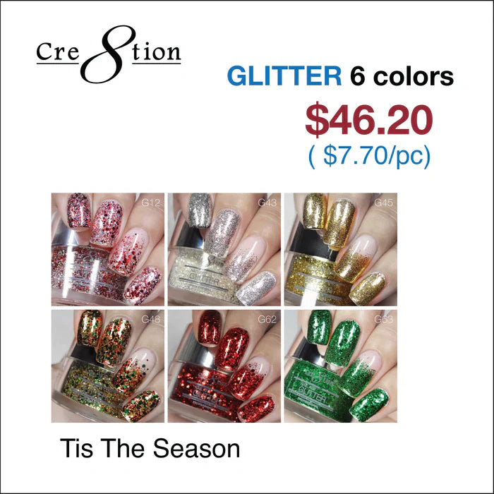 Creation Nail Art Glitter 0.5oz - TIS THE SEASON (Set of 6)