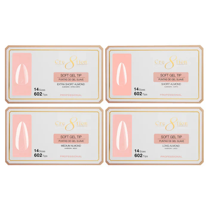Creation Soft Gel Tip Combo 4 Sizes - ALMOND ( XS - S - M - L )