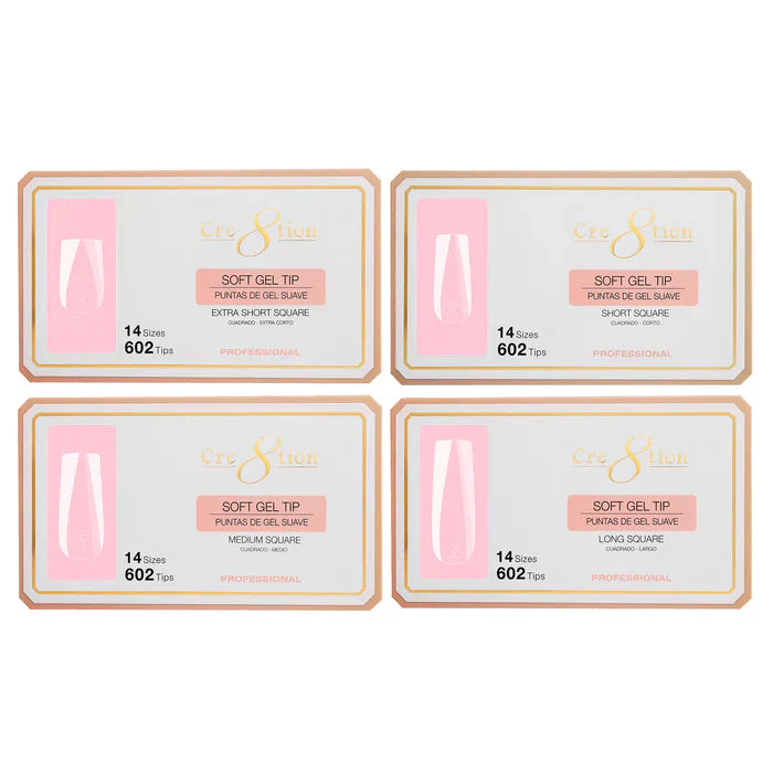 Creation Soft Gel Tip Combo 4 Sizes - SQUARE ( XS - S - M - L )