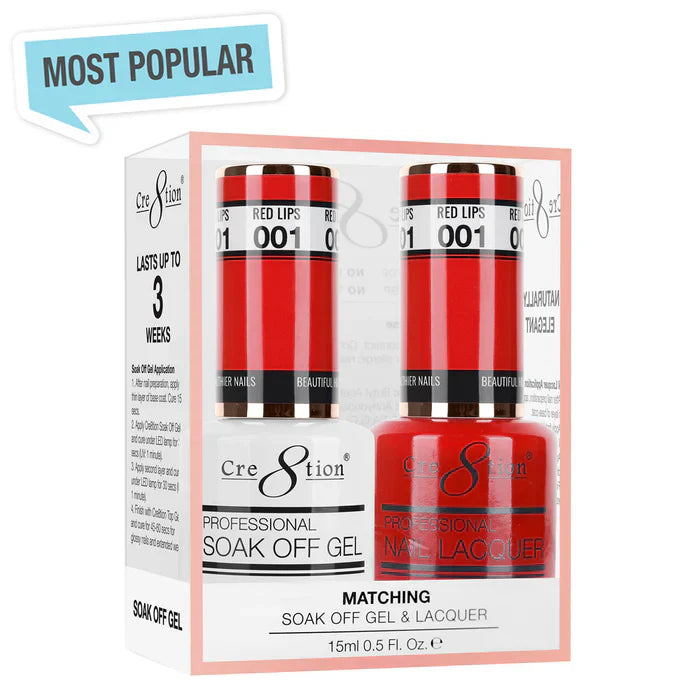 Creation Soak Off Gel Matching Pair 0.5oz 001 RED LIPS