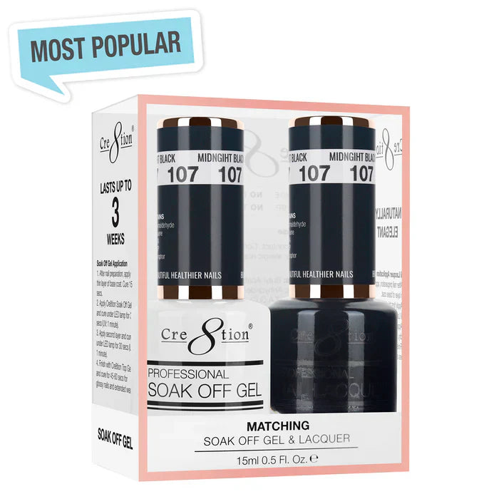 Creation Soak Off Gel Matching Pair 0.5oz 107 MIDNIGHT BLACK