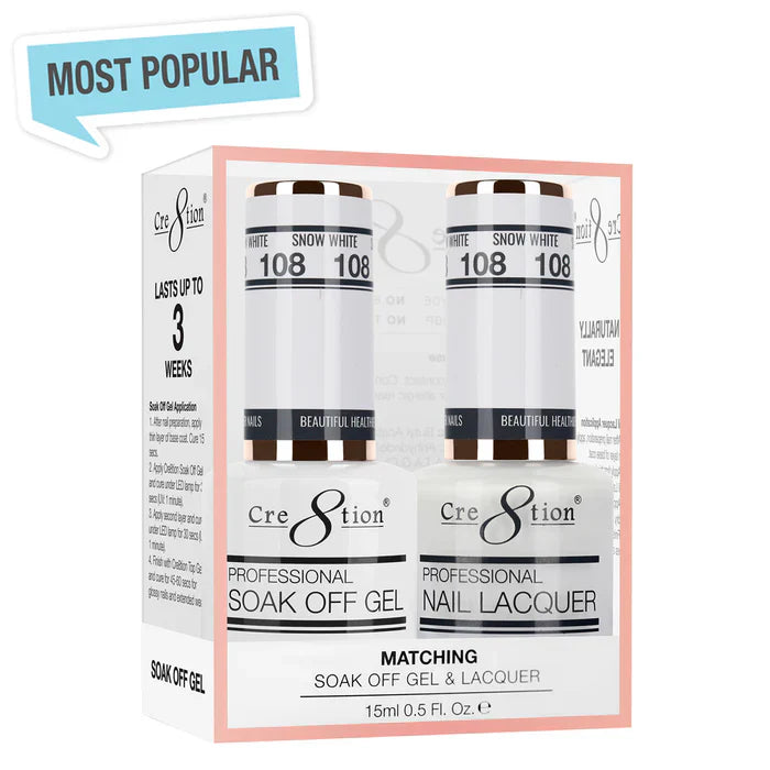 Creation Soak Off Gel Matching Pair 0.5oz 108 SNOW WHITE