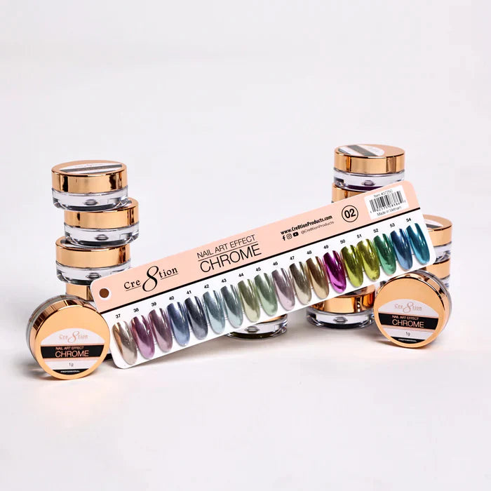 Creation Chrome Nail Art Effect 1g - Full set 18 NEW colors w/ 3 Top Diamond 0.5oz & 1 set Color Chart