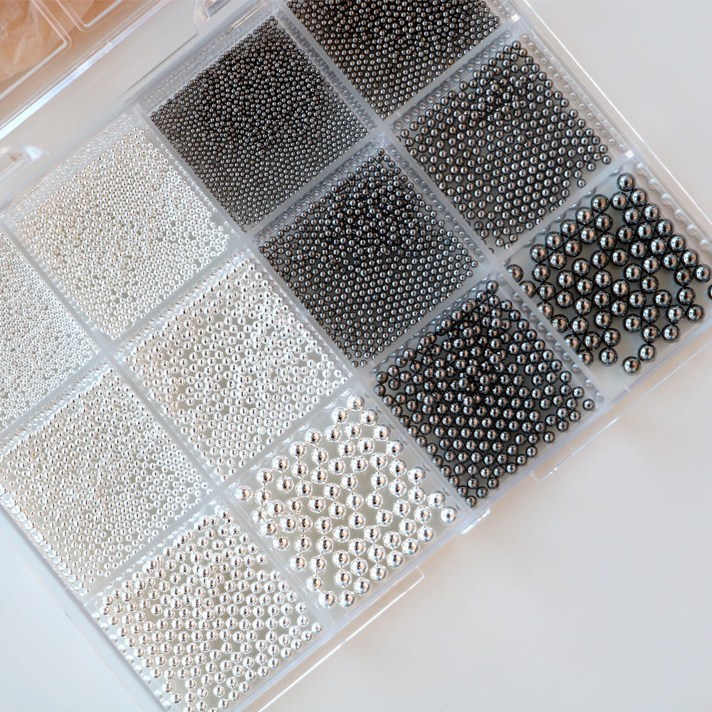 Cre8tion Nail Art Accessory Assorted Black Pearl & Silver Beads 06
