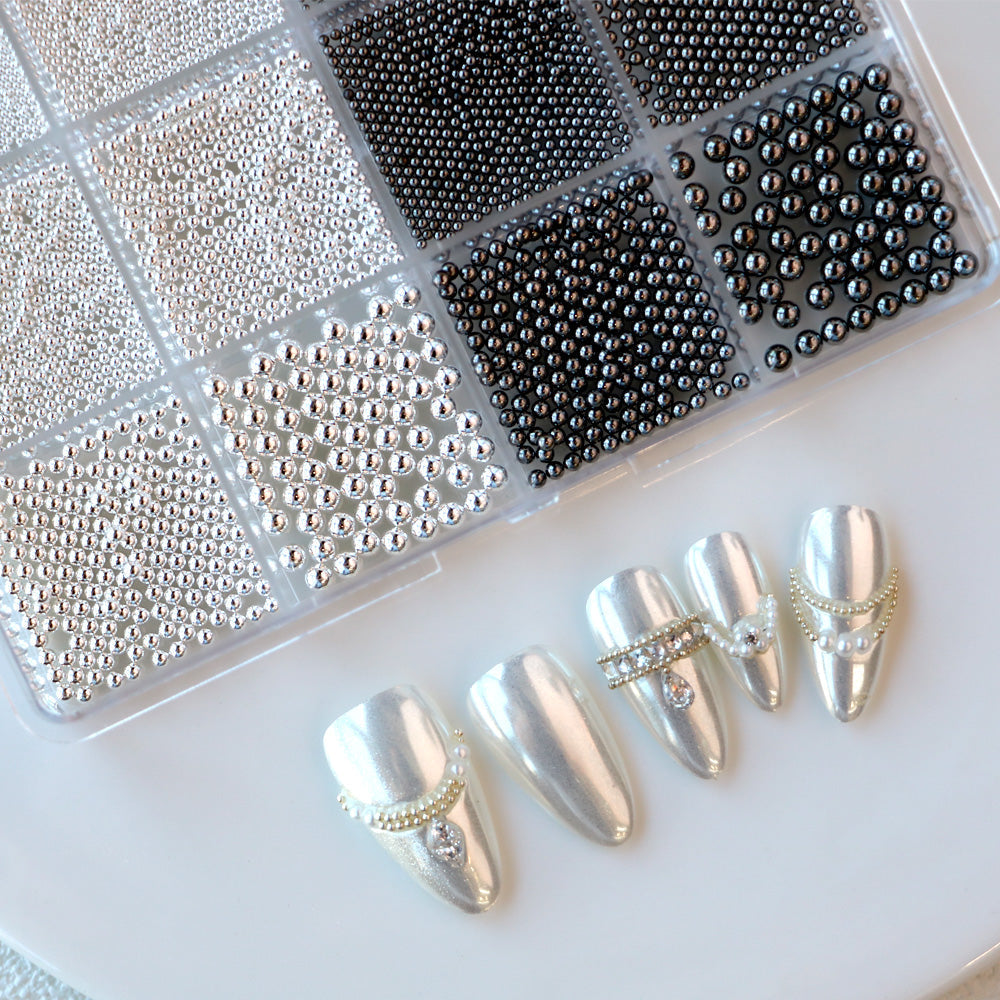 Cre8tion Nail Art Accessory Assorted Black Pearl & Silver Beads 06