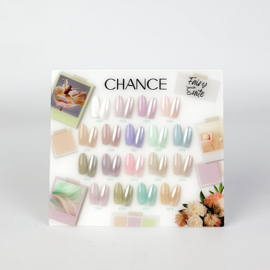 Chance Fairy Suite Collection 0.5oz - 18 Colors w/ 1 Counter Display, 3 Chance No Wipe Top Coat 0.5oz & 1 Cre8tion Crystal Chrome Nail Art