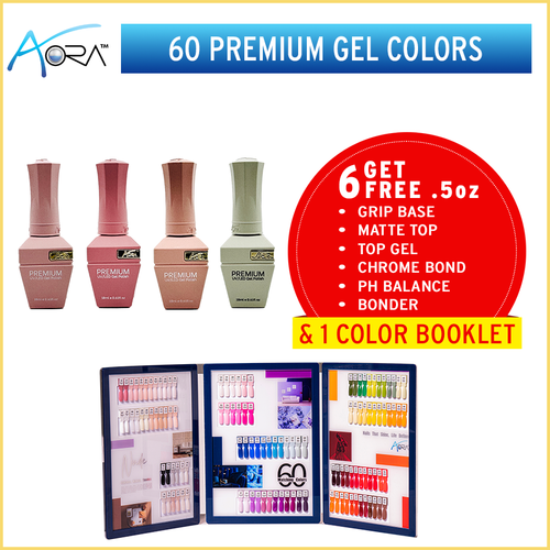 Aora Premium Gel .6oz #01 - #60 = 60 colors (free color book)