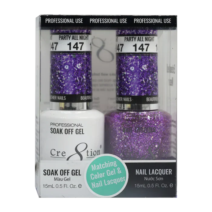 Creation Soak Off Gel Matching Pair 0.5oz 147 PARTY ALL NIGHT (GLITTER)