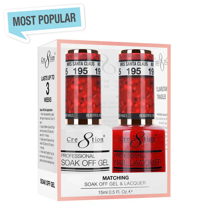 Creation Soak Off Gel Matching Pair 0.5oz 195 MRS SANTA CLAUS