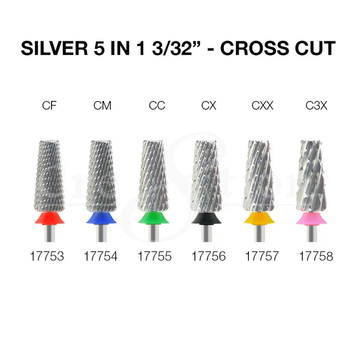 Creation Silver 5 in 1 Nail Filing Bit - 3/32" Cross Cut Set