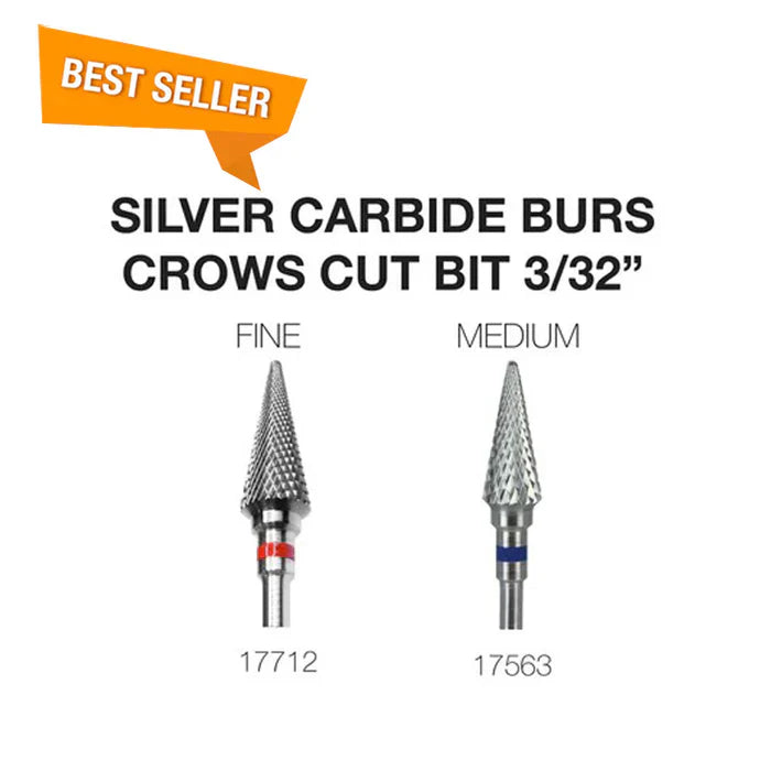 Creation Silver Carbide Burs For Nails - Crows Cut Bit 3/32" Set