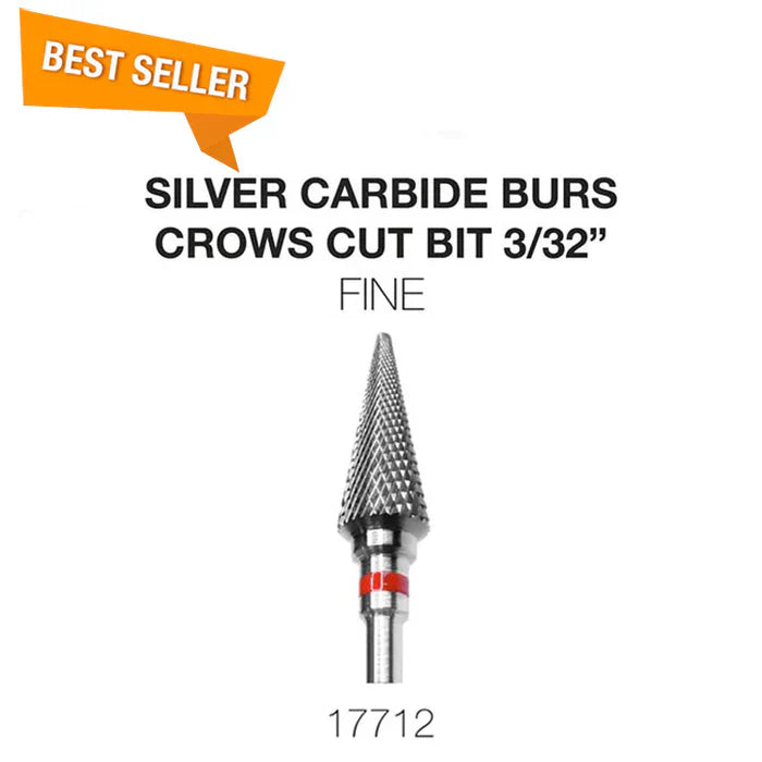 Creation Silver Carbide Burs For Nails - Crows Cut Bit 3/32" Fine