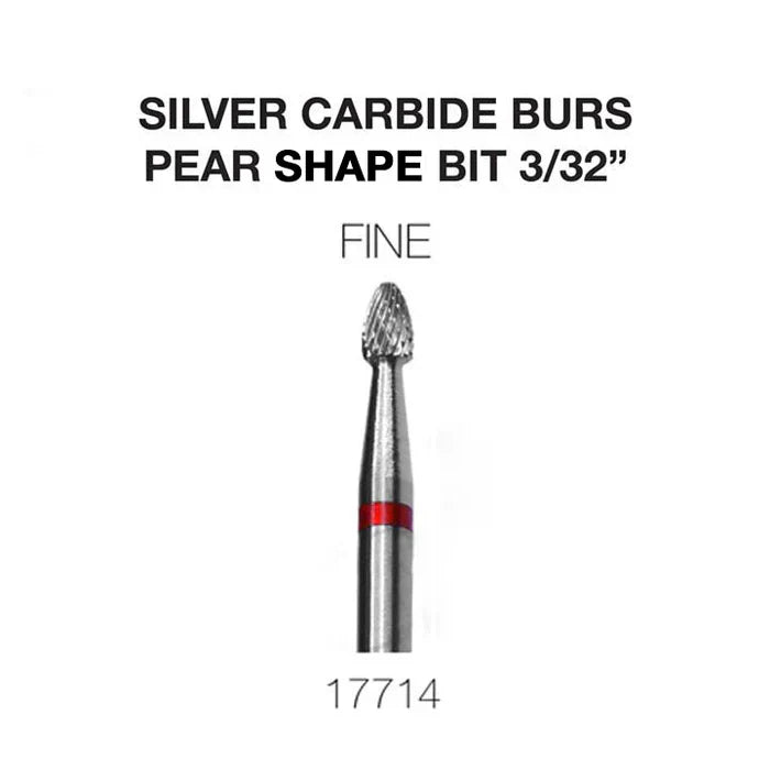 Creation Silver Carbide Burs For Nails - Pear Shape Bit - Fine 3/32'