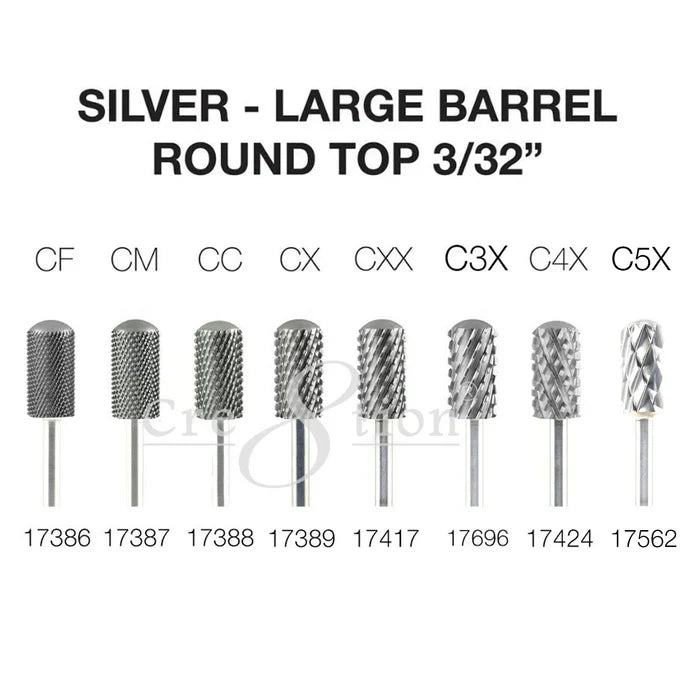 Creation Silver Carbide- Large Barrel-Round Top- 3/32" Set
