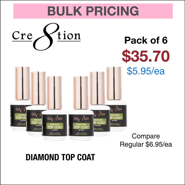 Creation Diamond Soak Off Gel No wipe top coat 0.5oz pack of 6