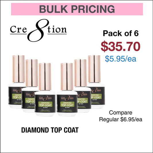 Creation Diamond Soak Off Gel No wipe top coat 0.5oz pack of 6