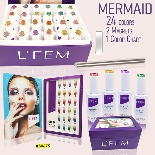 L'FEM Mermaid Cat Eye Gel Kit - 24 colors, 2Magnet, 1 Sample Tip