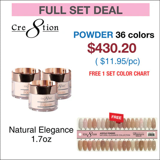 Creation Natural Elegance Powder - Full Set w/ 1 set Color Chart (36 Colors - 1.7oz)