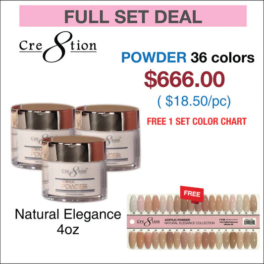 Creation Natural Elegance Powder - Full Set w/ 1 set Color Chart (36 Colors - 4oz)