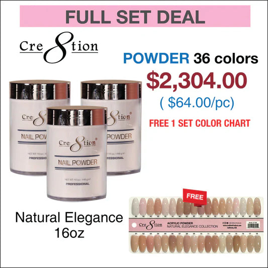 Creation Natural Elegance Powder - Full Set w/ 1 set Color Chart (36 Colors - 16oz)