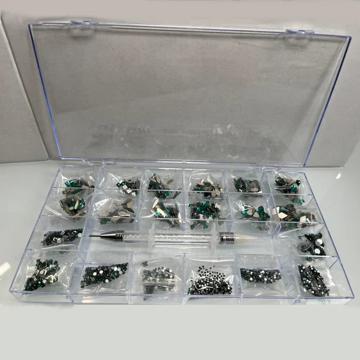 Creation Nail Art Rhinestones Decoration Set Green