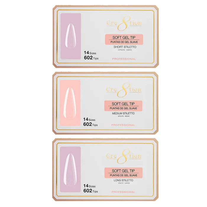Creation Soft Gel Tip Combo 3 Sizes - STILETTO ( S - M - L )