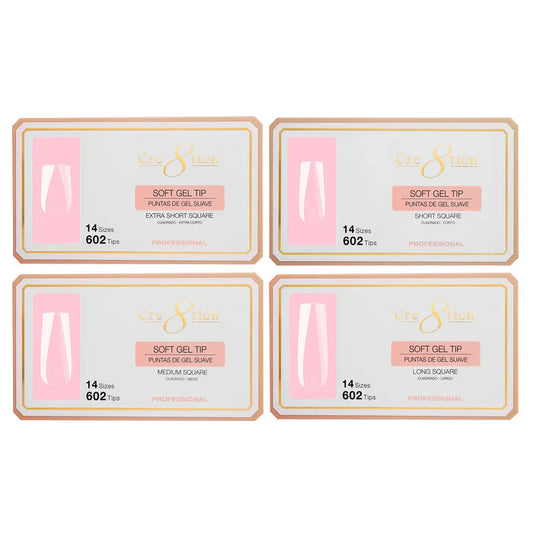 Creation Soft Gel Tip Combo 4 Sizes - SQUARE ( XS - S - M - L )
