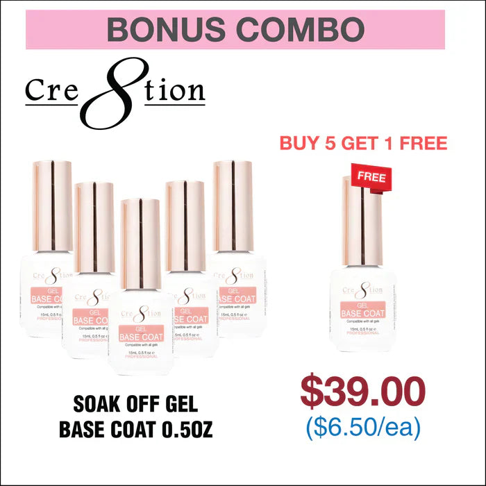 Creation Soak Off Gel - Base Coat 0.5oz pack of 6