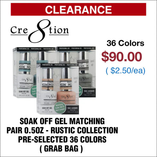 Creation Soak Off Gel Matching Pair 0.5oz - Rustic Collection  - Pre-selected 36 colors (Grab Bag)