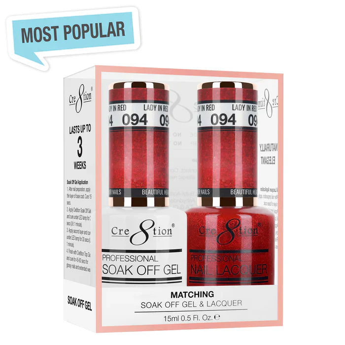 Creation Soak Off Gel Matching Pair 0.5oz 094 LADY IN RED (SHIMMERY)